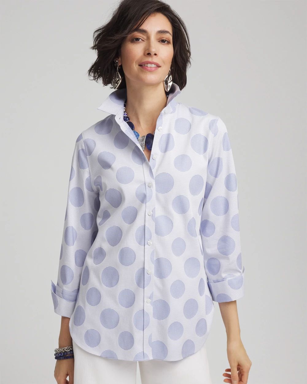 No Iron™ Polka-Dot Stretch Sateen Shirt | Chico's No Iron™ Polka-Dot Stretch Sateen Shirt | Chico's